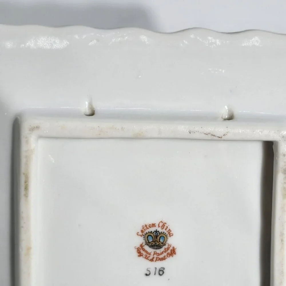 Lefton China Hand Painted Square Dish With Yellow Rose Design Gold Trim Vintage